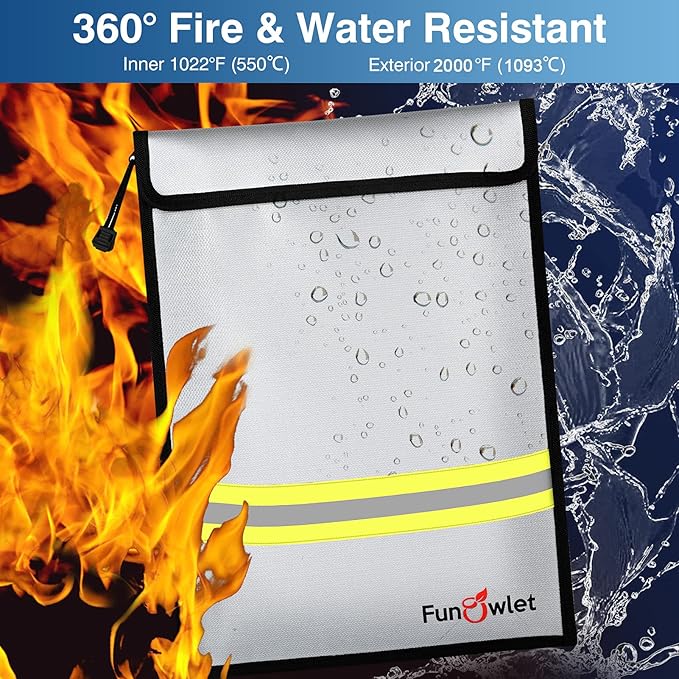 Fireproof Waterproof Money Document Bag - 15" x 11" Upgraded Zipper Bags, Fire & Water Resistant Storage Organizer Pouch for A4 A5 Documents Holder,File,Cash,Jewelry,Passport,Tablet,Laptop (Gray)