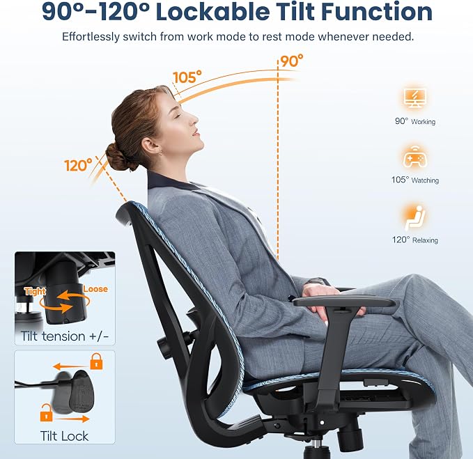 Ergonomic Office Chair, Mesh Computer Desk Chairs with Adjustable Lumbar Support, 3D Armrests, Tilt Function, Comfy Wide Seat, Swivel Executive Work Task Chair for Company and Home