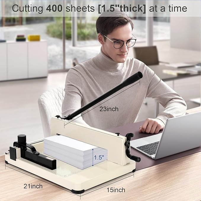 12 Inch Heavy Duty Paper Cutter,Guillotine Paper Cutter Heavy Duty for A4 Paper, 400 Sheet Capacity,White Paper Cutter Heavy Duty for Office Home School