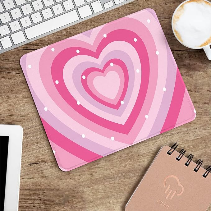 Seorsok Pink Heart Mouse Pad,Mouse Mat Square Waterproof Mouse Pad Non-Slip Rubber Base Mouse Pads for Office Laptop,9.5"x7.8"x0.12" Inch