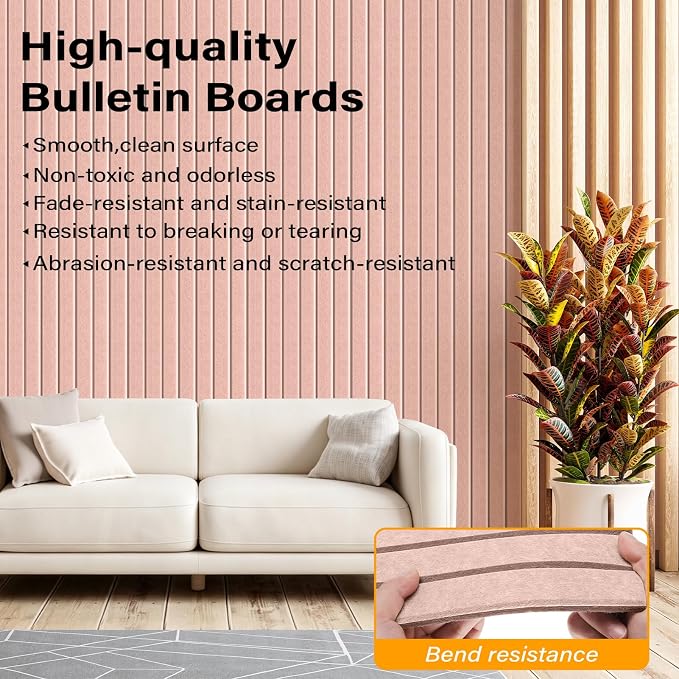Large Felt Bulletin Board,47.2"x35.4" 12 Pack Cork Board Alternative-Pink | Felt Wall Tiles for Office & Home Decor,Pin Board for Walls with 30 Pcs Pushpins and 72 Adhesive Tabs