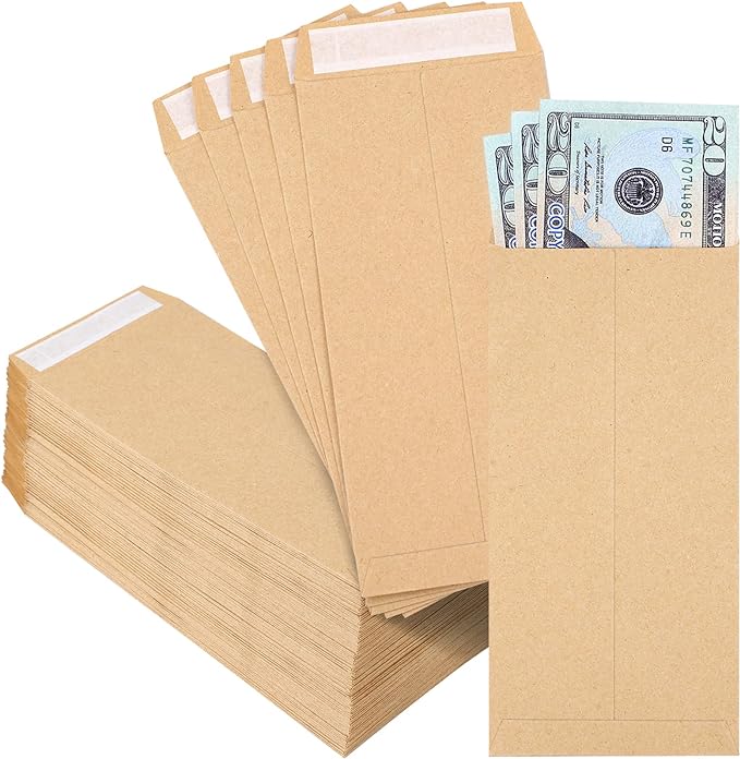 120 PCS Money Envelopes for Cash Kraft Paper, 6.5”x3.2” Small Cash Envelopes for Self-Adhesive, Money Saving Challenge Coin Envelopes for Coin, Check, Budget, Small Item Organizer