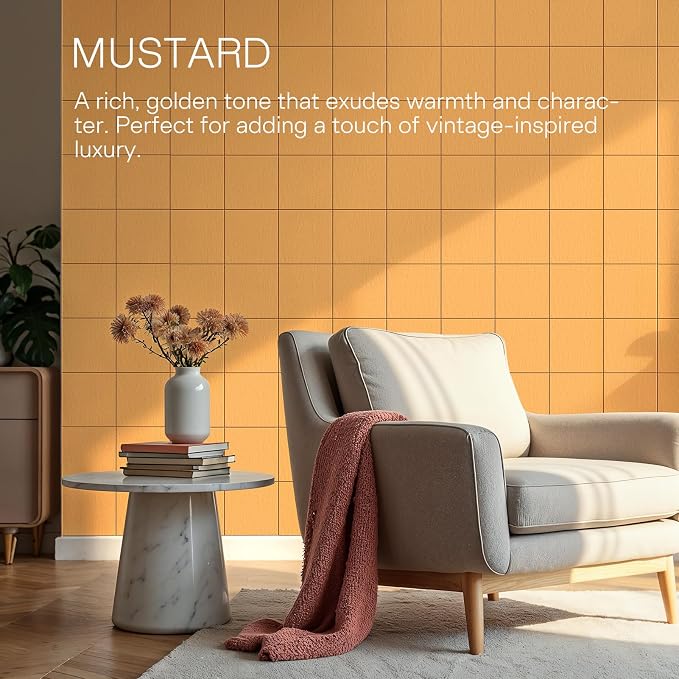 MaxGear Felt Bulletin Board 36" x 24", Mustard Yellow 6 Pack Felt Wall Tile | Cork Board For Walls Alternative, 6 Pack 11.8" x 11.8" Wall Panels, Pin Board Custom Layout Design, Office Decor Home Decor