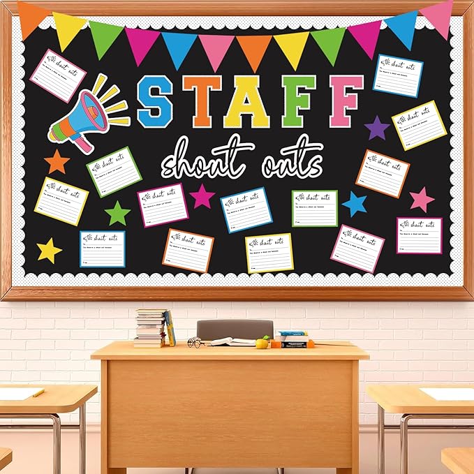 71Pcs Staff Shout Outs Bulletin Board Decorations, Staff Bulletin Board with Shout Out Cards, Appreciation Month Bulletin Boards for Classroom Office Back to School Retirement Wall Door Decor(Color)