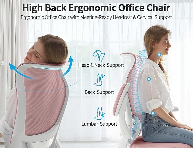 TRALT Office Chair Ergonomic Desk Chair - Gaming Chair with Lumbar Support | 330 LBS Home Office Desk Chairs , Reading Chair with Flip-up Armrests, Comfortable Computer Chairs (1, Pink)