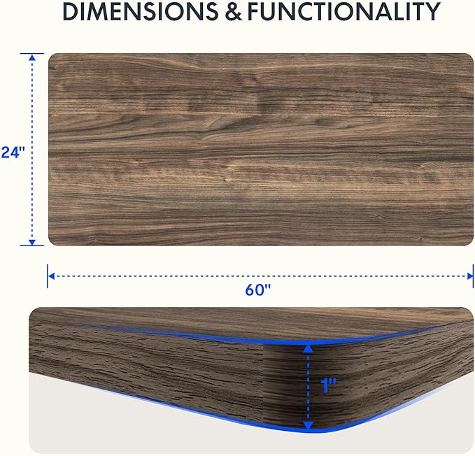 FLEXISPOT 60"x24" One-Piece Electric Standing Desk, 1" Thick Seamless Desktop for Home Office, Study & Multi-Monitor Setup, Black Walnut