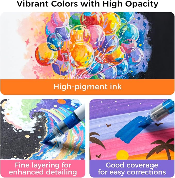Ohuhu Acrylic Paint Markers Brush Tip: 48 Pack Automatic Ink Control Acrylic Markers High Opacity Paint Pens Waterproof Lightfast for Rock Painting 3D Prints Easter Eggs Wood DIY Crafts- Nahuku