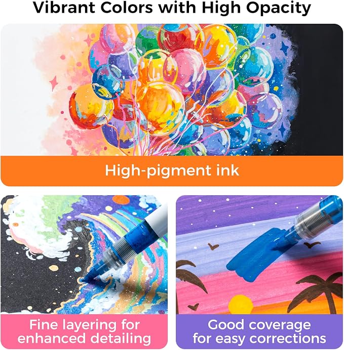 Ohuhu Acrylic Paint Markers Brush Tip High Opacity Acrylic Markers - Nahuku | 24 Colors No Bleed Direct-Ink Acrylic Paint Pens Water-Resistant for Rock Painting 3D Prints Egg Wood Glass Ceramic DIY Craft