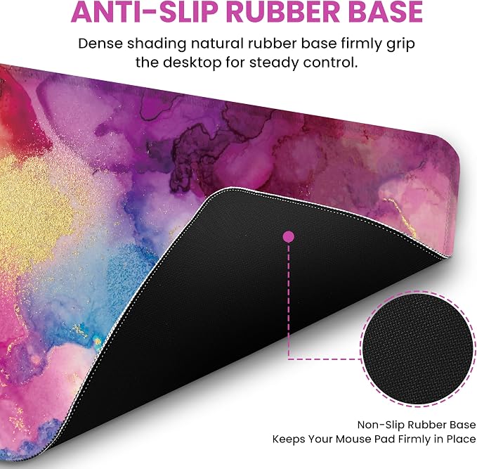Aesthetic Desk Mat, Cute Color Splash Desk Pad Protector for Work & Decor, 35.4" x 15.7", Pretty Non-Slip Extended Mouse Pad for Office or Home