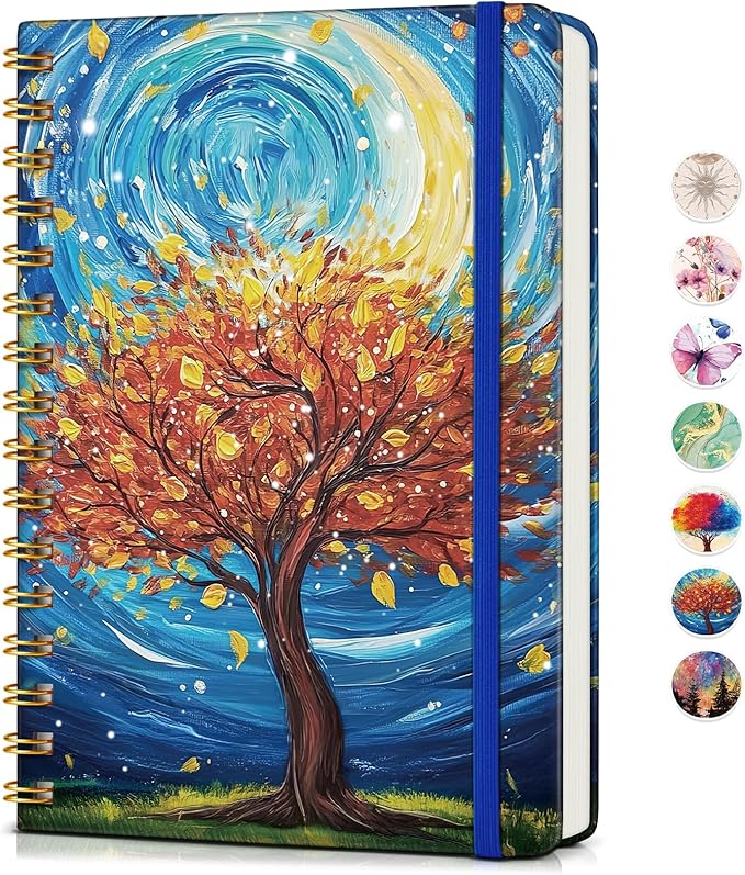 Lined Spiral Journal Notebook for Women, A5 Cute Hardcover Spiral Journals for Writing, 150 Pages Pretty College Ruled Notebooks for Work & Note Taking, 5.75" x 8.38", Cosmic Tree of Life