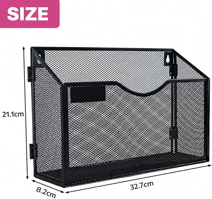 1 Pocket Mesh Wall File Holder Organizer Office Hanging File Folder Magazine Rack (Black)