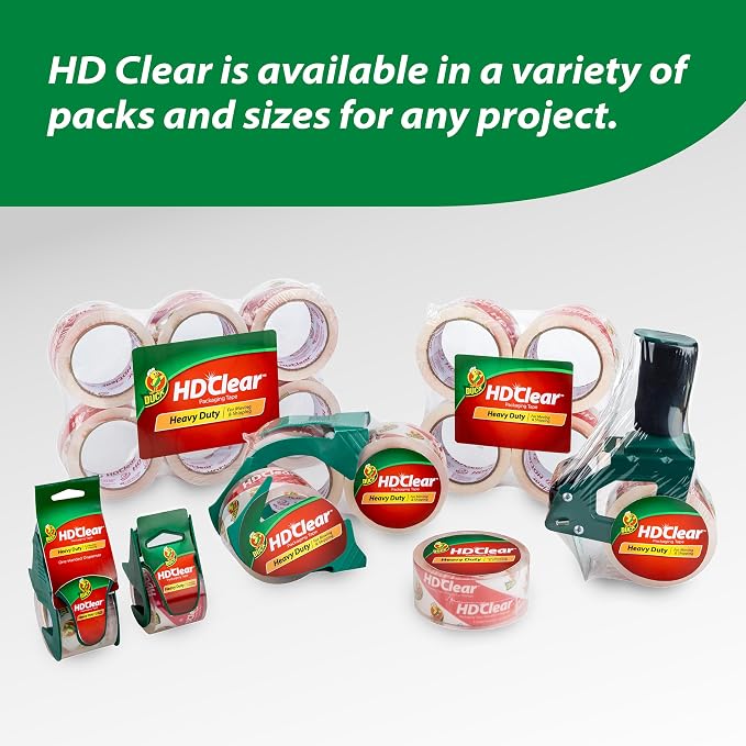 Duck HD Clear Extra Long Packing Tape - 6 Rolls of Heavy Duty Shipping and Moving Packing Tape – Clear Strong Packaging Tape for Boxes, Packing and Moving Supplies – 1.88 In. x 109 Yards (287975)