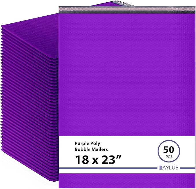 Purple Bubble Mailers 18x23, Poly Padded Envelopes #9, 50 Pack | Holds Clothing & Bulk Items, Self-Seal Closure, Cushioned Protection, Water-Resistant Poly, Size #9