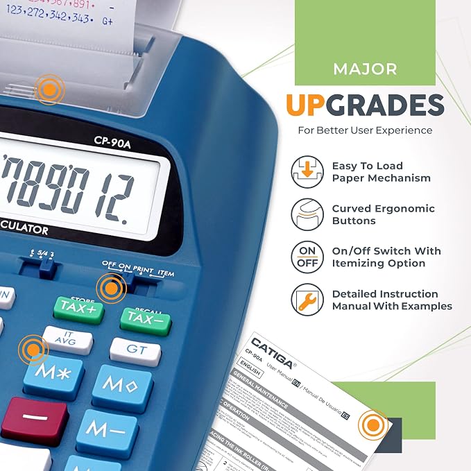 CATIGA Printing Calculator with Tape Print Out - 10 Key Adding Machine with Paper Roll, Desktop Electric Calculator for Accounting, Business, Finance, Home Office Use CP90A