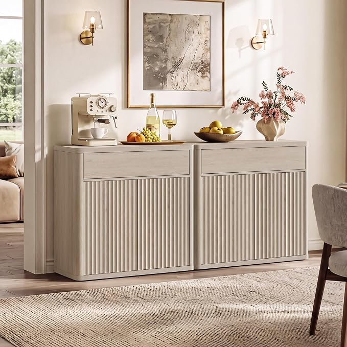 SICOTAS Buffet Cabinet with Storage - Accent Fluted Storage Cabinet with 6 Doors & 3 Drawers Sideboard Credenza Buffet Table Console Cabinets for Living Room Kitchen Dining Room Entryway Office