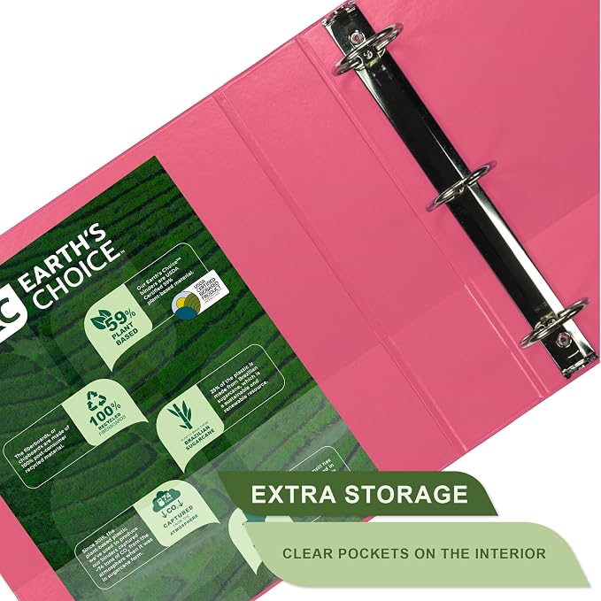 Samsill Plant-Based 2 Inch Durable Round Ring, View Binder, Eco-Friendly, USDA Certified Biobased, 2 Pack, Berry Pink