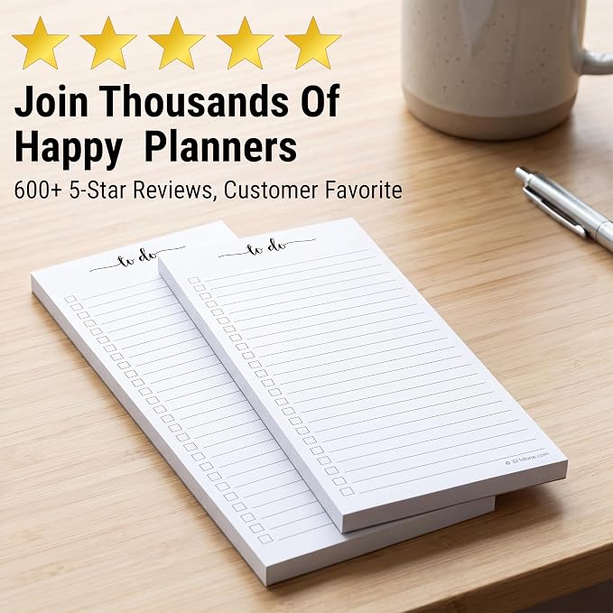 321Done To Do List Notepad, Skinny 3.7x8.5 Inches, 2-Pack, 50 Sheets Each | Made in USA - Slim College Ruled Checklist Pads for Tasks, Errands and Groceries, Thick Bright White Paper, Tear-Off Sheets