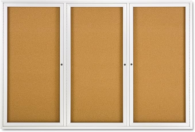 Quartet Bulletin Board, 6' x 4' Enclosed Cork Notice Board, Lockable Swing Doors, Aluminum Frame (2367)