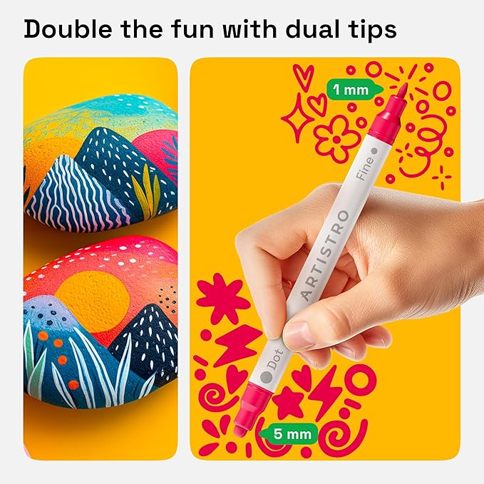 ARTISTRO 72 Acrylic Paint Markers for Rock, Fabric, Wood, Glass, Eggs - Dual-Tip Paint Pens for Coloring Books for Adults, Teens, Kids - Art & Craft Supplies - Gift Idea - Easter Basket Stuffers