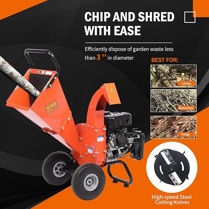 C30 LITE Wood Chipper Shredder Mulcher Heavy Duty 7 HP 212cc Gas Powered 3 Inch Max Capacity 1-Year Warranty After Product Registration