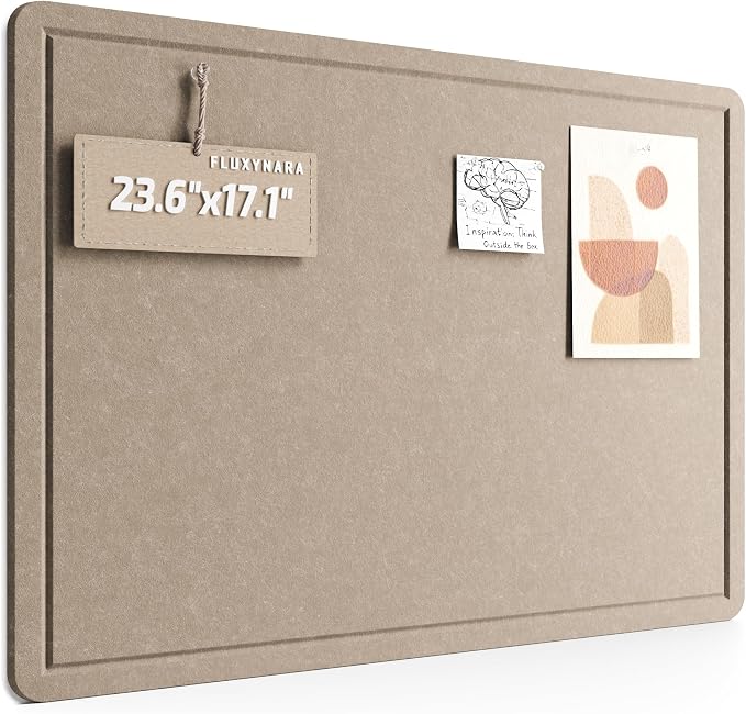 Fluxynara 23.6" x 17.1" Bulletin Board, Taupe | Cork Board Alternative with 12 Removable Adhesive Tabs, Foldable Felt Pin Board for Home, Office, Classroom & Dorm