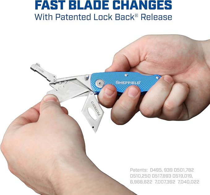 Sheffield Utility Knife and Mini Box Cutter with Aluminum Handles | Folding Utility Knife Set Accepts Std and Mini Utility Knife Blades for Use in Warehouse, Construction, or DIY