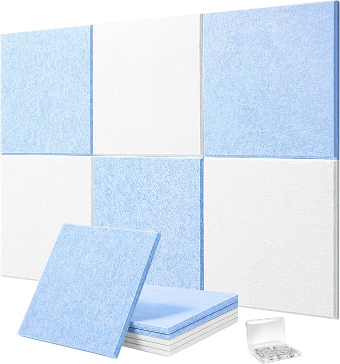 0.47" Thick Felt Pin Board 36"x24" Large Cork Board Alternative 6 Pack 11.81"x11.81"Felt Bulletin Board Wall Tiles Notice Board with 30 Pushpins for Home Office School(Light Blue&White)