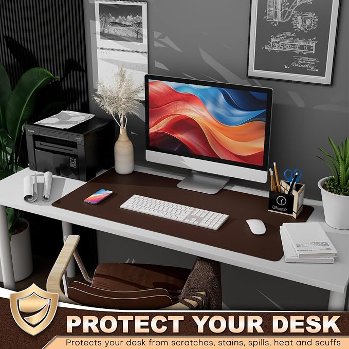 K KNODEL Desk Protector Mat and Pad for Office (Dark Brown, 17"x35.4") | Waterproof Desk Mat, Desk Pads and Blotters, Desktop Mat, Desk Protector and Cover, Office Computer, Laptop and Keyboard Mat