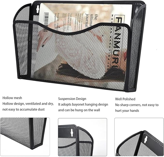 Gawerk 6 Pack Wall File Organizer, Mesh Wall File Pocket Mail Organizer Hanging Metal Vertical Wall Mounted File Holder for Office/Home