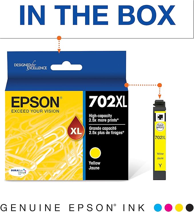 Epson T702 DURABrite Ultra -Ink High Capacity Yellow -Cartridge (T702XL420) for Select Workforce Pro Printers (Pack of 2)