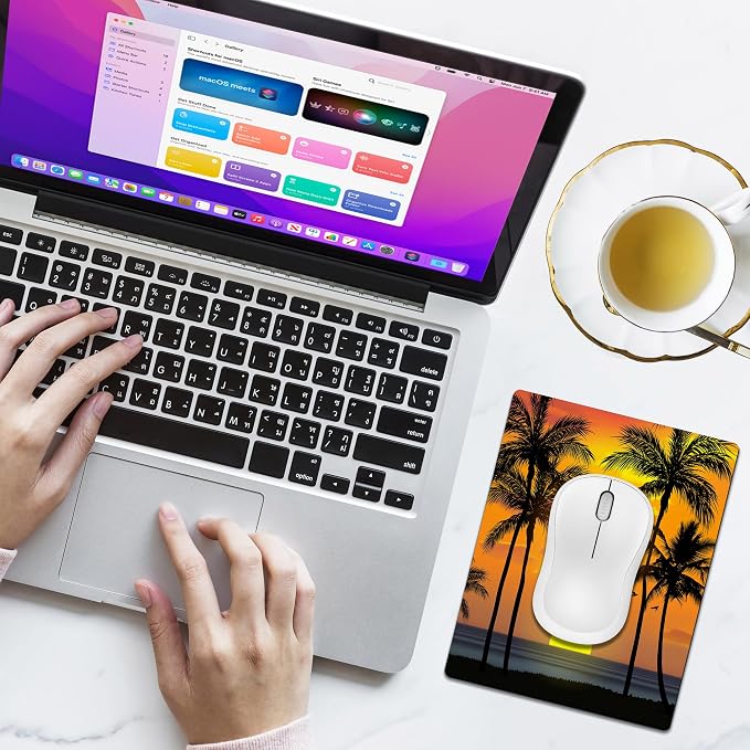 Small Mouse Pad, Mini Mouse Pads for Wireless Mouse and Laptop, Travel Mousepads with Designs - Tropical Sunset Beach, Portable Mousepad with Non-Slip Rubber Base - 5.5 x 7 in