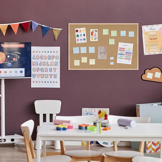 DAHAPYBOO 36x24 Cork Board for Office with Pin Oak Wood Boards | Cork Board Bulletin Board,Message Board or Vision Board Decoration