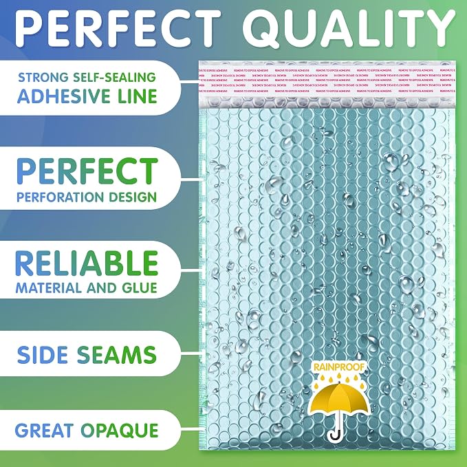 Metallic Bubble Mailers 8.5 x 11 Inches Aqua Ice, 200 Pack Heavy Style Padded Envelopes for Shipping, Mailing, Packaging Protection