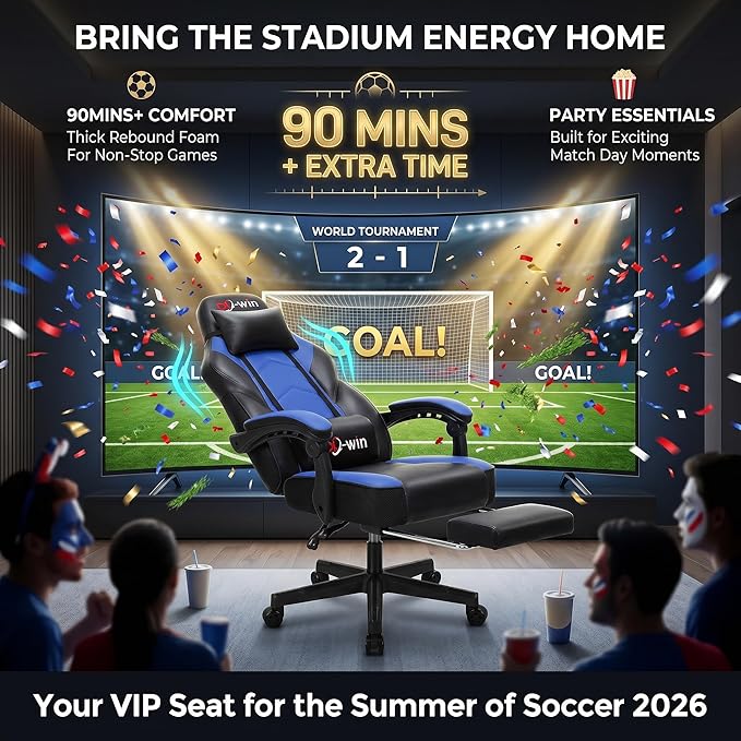 Gaming Chairs for Adults, Computer Chair with Footrest and Ergonomic High Back, Big and Tall Gamer Chairs with Massage Lumbar Support, 360° Swivel Height Adjustable Gaming Chair, Blue