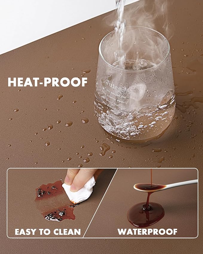 YSAGi Double-Sided Cork PU Leather Waterproof Desk Pad Protector for Office | 23.6"x13.7", Coffee, Fits Mouse & Keyboard,Scratch & Stain Desk Protection,Non-Slip