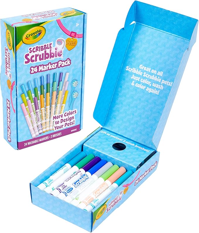 Crayola Scribble Scrubbie Pets Marker Refill & Expansion Set - 24 Washable Markers for Kids, Easter Basket Stuffers for Kids, Gifts for Girls & Boys [Amazon Exclusive]