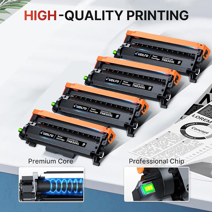 TN830XL Toner for Brother Printer DCP-L2640DW HL-L2460DW TN830 4 Pack Black | Compatible for Brother TN830XL Toner Cartridge 830XL Toner use with HL-L2405W MFC-L2820DW HL-L2400D HL-L2480DW Laser Printer