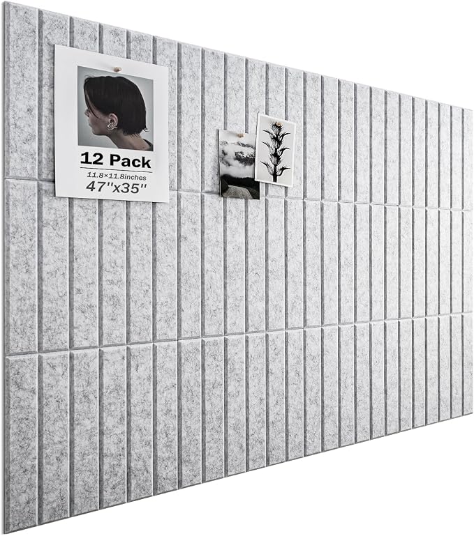 Large Cork Board, 48"X36" Bulletin Board Pin Boards for Wall Grey | 12 Pack Felt Cork Boards for Office Home Decor, Classroom With 60 Safe Removable Adhesive Tabs