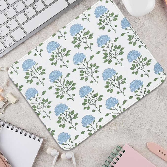 Hydrangea Mouse Pad, Moss Blue Flroal Small Mousepad 10x8 | Flroal Mousepad for Laptop, Hydrangea Office Desk Accessories, Green Blue Mouse pad, Aestheti Mousepad