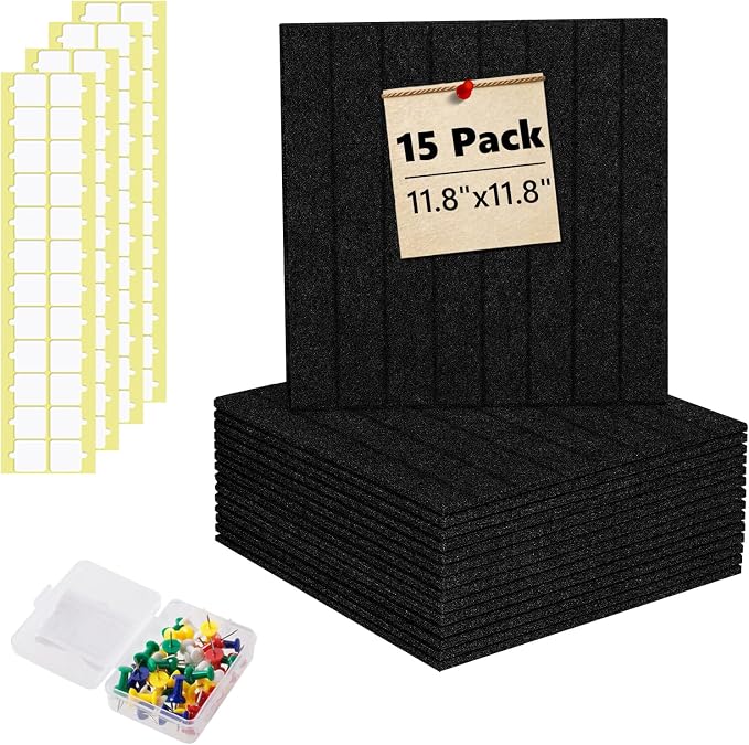 Large Bulletin Board 59" X 36" Cork Boards for Wall Alternative 15 Pack Black Fine-Stripe Felt Bulletin Board 96 Safe Adhesive 35 Push Pins for Office School Home Room Decor