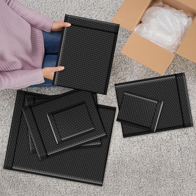Fuxury Bubble Mailers Bulk 9.5x14.5" 250 Pack Black Large Padded Envelopes | Usable Size 9.5x13.5" Self Seal Bubble Envelopes Padded Mailers Shipping Bags for Mailing book Shirt Small Business #4