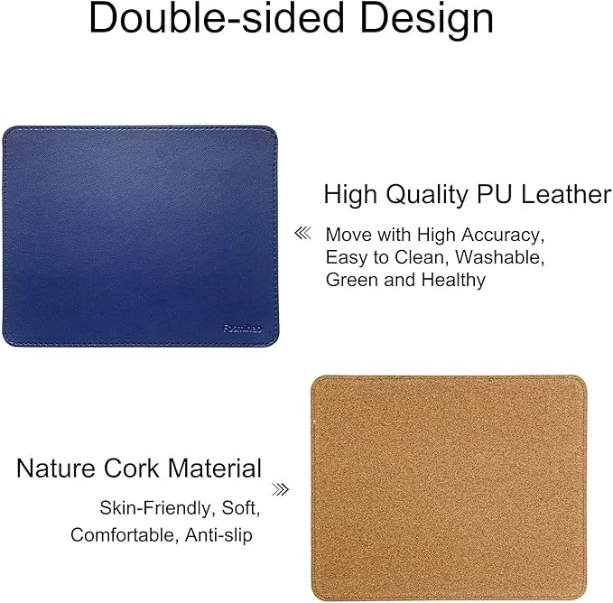 Leather Double Side Mouse Pad With Stitched Edge - Waterproof Ultra Thin for Computers, Laptop, Office & Home, 10.2 x 8.3 Inch, 1 Pack (Navy Blue)