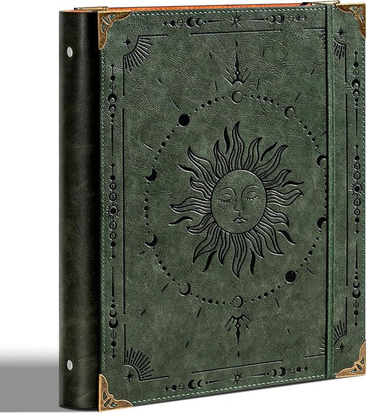 Ovesmusl PU Leather 3 Ring Binder 2 Inch Fits 8.5"x11" Letter Size Paper | 2 Inch Round Ring Binder Holds 500 Sheets, Notepad Paper Cover Loose Leaf Organizer, Green Sun