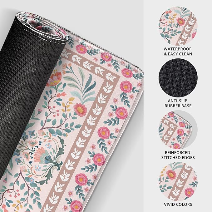 Pink Floral Large Gaming Mouse Pad Desk Mat 31.5"x15.7" | Extended Mousepad, Non-Slip Rubber Base , Stitched Edges, for Computer/Laptop/Office/Home