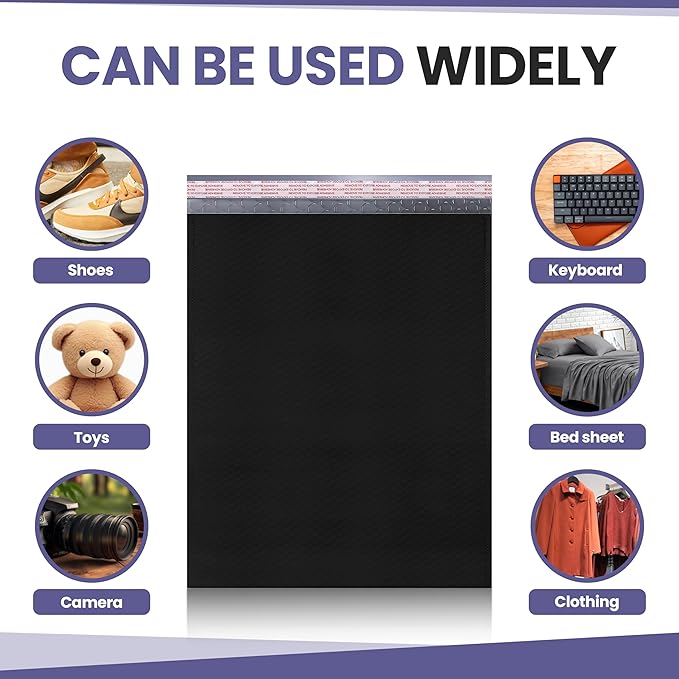 Black Poly Bubble Mailers 14.50x20 Inch #7 | Self Seal Large Padded Envelopes | Air Cushioned Bubble Mailer | Usable Size 14.25x19 Inch | Waterproof Lightweight Mailing Shipping Bags | 15 Pack