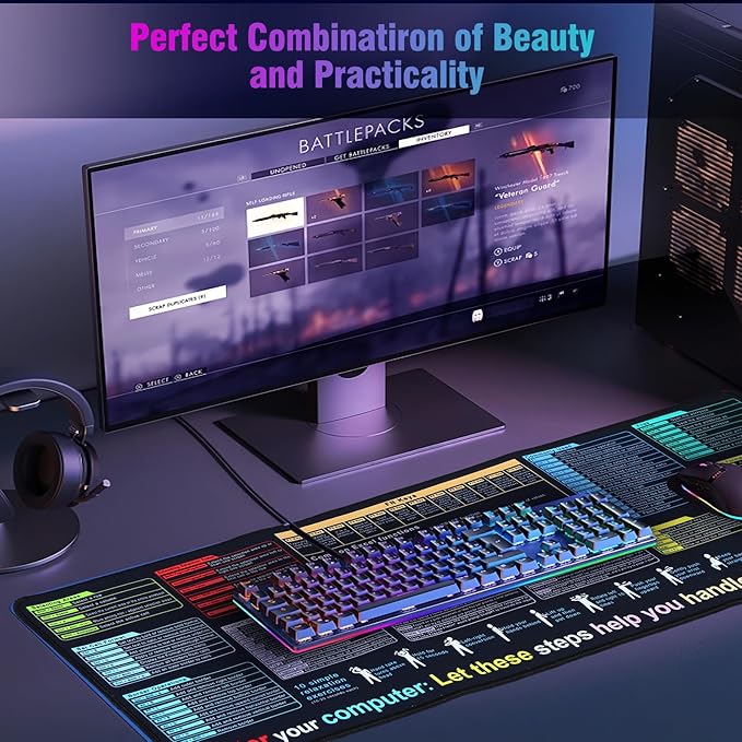 Excel Cheat Sheet Desk Pad Mat (11.8x31.5in) - XL Excel Formulas Shotcuts Mouse Pad Cheat Sheet Excel Function Modules & Waterproof | 3mm Non-Slip Pc Keyboard Cover | Office/Gaming Large XL Mouse Pad