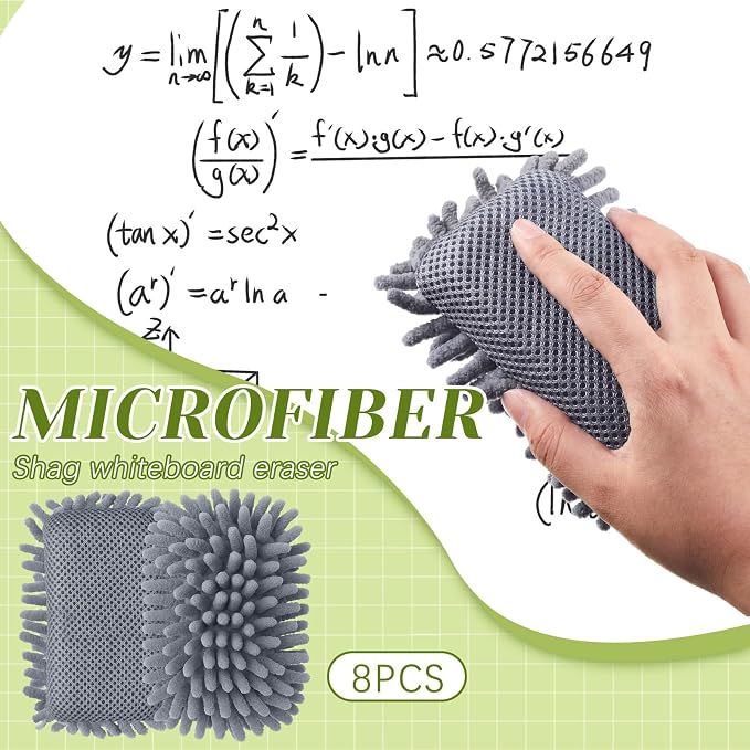 Zonon 8 Pcs 5" x 3" Dry Erase Eraser, Gray | Microfiber Shag Washable Whiteboard Erasers for Markers and Chalk, Reusable Board Cleaners, Classroom Office Home Use