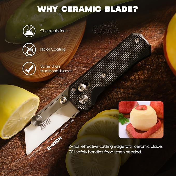 Premium Folding Utility Knife with 5 Extra Ceramic Blades, Box Cutter, Heavy duty & Lightweight Design, G10 Handle, Pocket clip, safety Lock, EDC Pocket Knife for home, Office, Factory, Camping