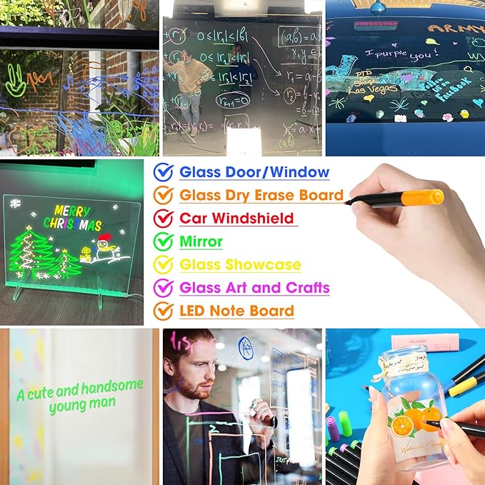 24 Liquid Chalk Markers 12 Colors for Acrylic Calendar Planning Board LED Note Board Glass Dry Erase Board Whiteboard Wet Erase Markers for Window Mirror, 1mm Fine Points, for Easter Holidays