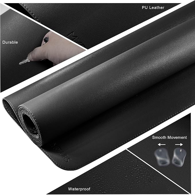 Mydours PU Leather Desk Mat 74.8"x15.7", XXL Large Gaming Mouse Mat, Black | Ultra Large Waterproof Computer Pad, Desktop Protector, Easy Clean, for Office Home Decoration Computer Keyboard and Mouse